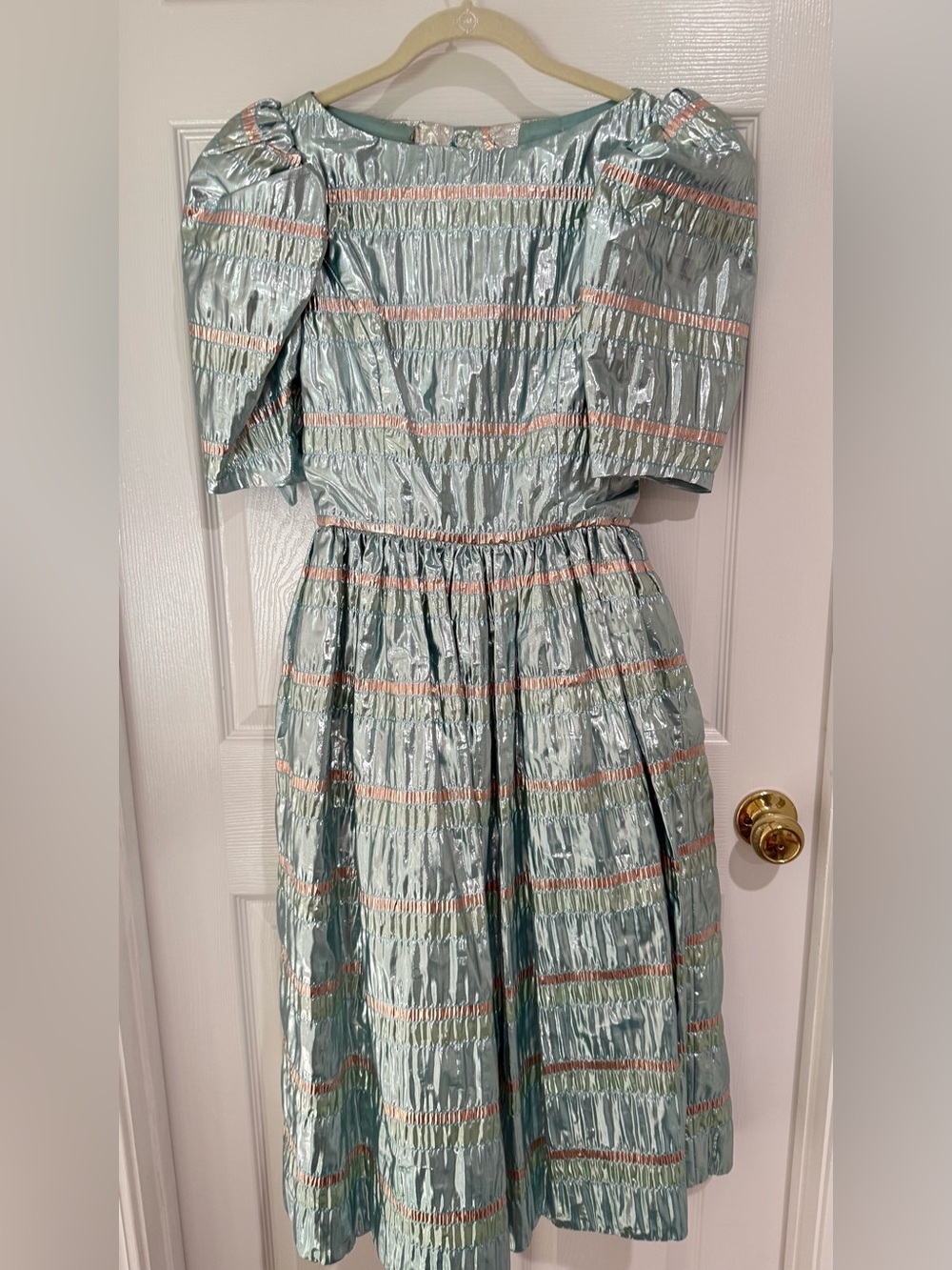 Vintage Victor Costa Light Blue Dress with Peach Trim